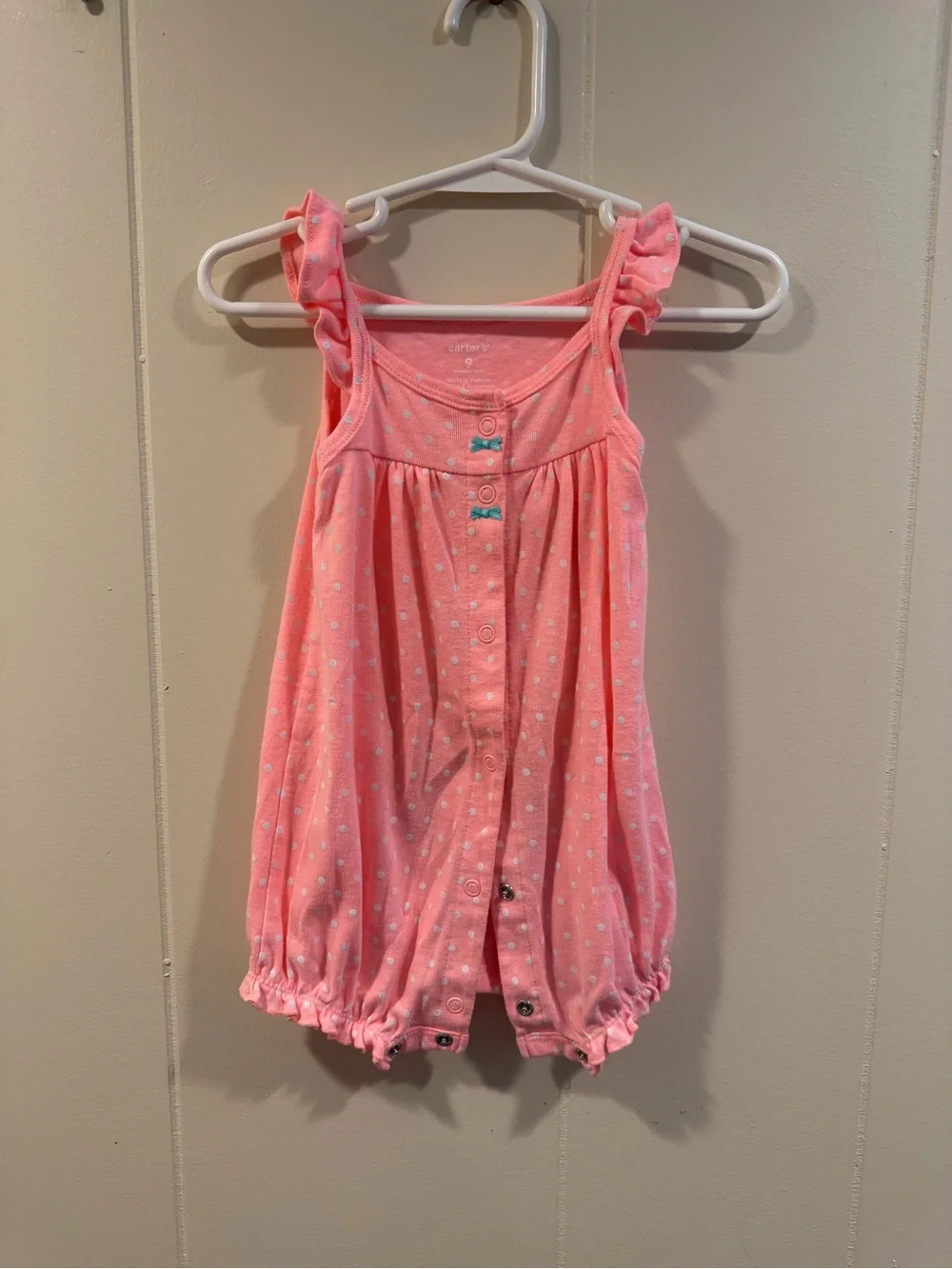 Carter's Coral Pink Polka Dot Tank Romper